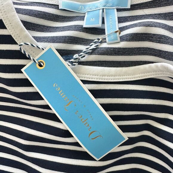 NWT Draper James M Blue Sailor Stripe Ruffle Sleeves Ponte Top Preppy - Picture 5 of 8